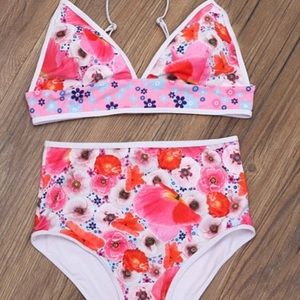 NWT adorable bright floral high wasted swim suit